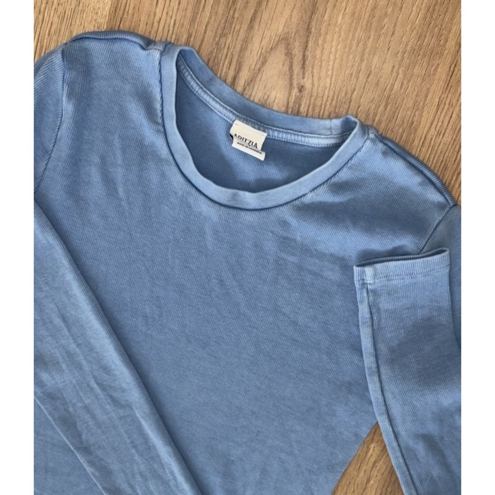 Aritzia Homestretch™ Rib Crew T-Shirt Small Light Blue Long Sleeve